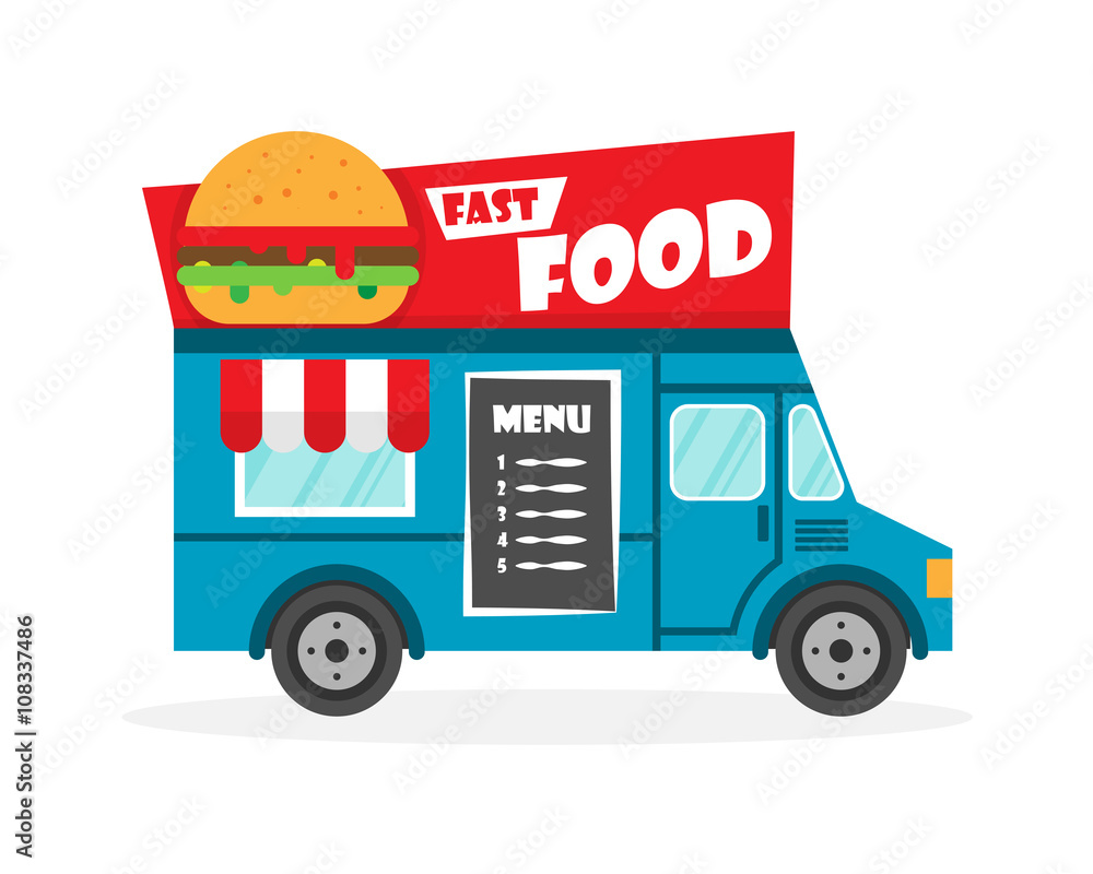 Street food truck vector illustration. Burger van delivery. Flat icon Stock  Vector | Adobe Stock, image size:1000x800