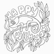 Hand draw greeting card with cute animal, hameleon