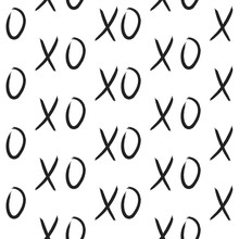 XOXO Hugs And Kisses Seamless Pattern. Hand Drawn Trendy Hipster Black And White XO Background. Ink Grungy Brush Texture.