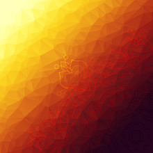Abstract Squared Polygonal Background In Deep Red, Purple, Violet, Orange And Light Yellow Colors With Round Geomentriacal Pattern. Modern Design. Best Suited For Covers, Banners, Templates