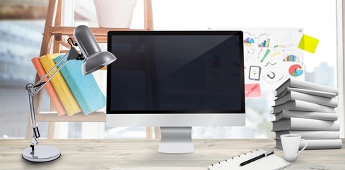 Poster - Composite image of image of a desk with computer