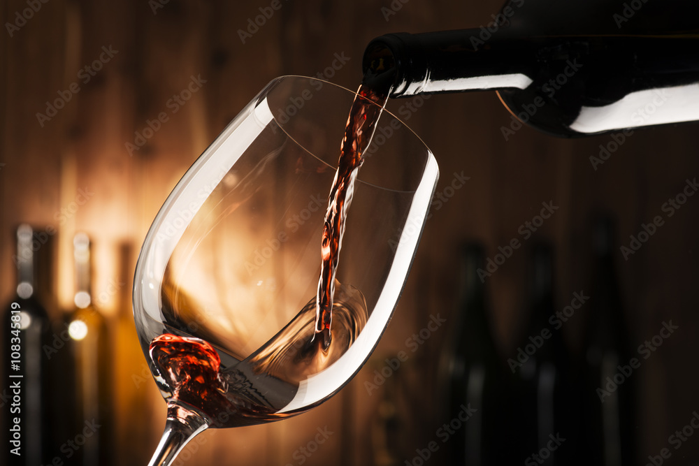 glass with red wine - obrazy, fototapety, plakaty 