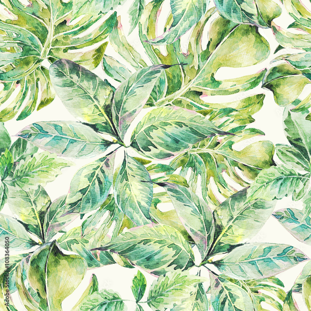 Foto-Plissee zum Schrauben - Summer exotic watercolor seamless pattern