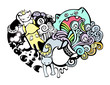happy cats in love doodle art