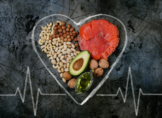 healthy fats. healthy fats for heart. top view.