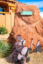 Cactus Rock Front Garden With Address Plate. American Southwest Style