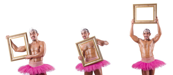 Wall Mural - Man wearing ballet tutu isolated on white