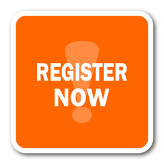 Poster - register now orange flat design modern web icon