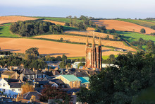 Church In Totnes Against Countryside In England, UK