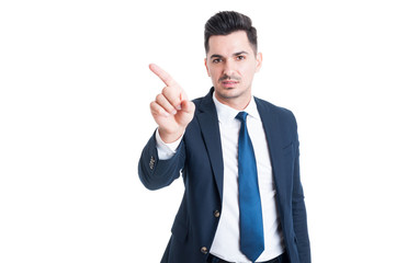 Sales man making refuse or deny gesture