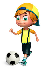 Canvas Print - 3D Render of Little Boy with playing football