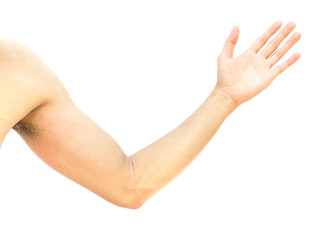 Man show arm and hand on white background