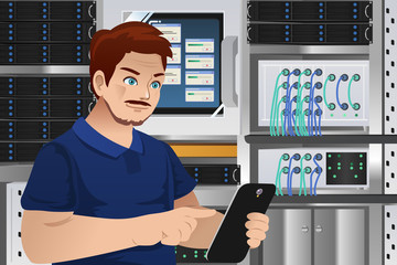 Wall Mural - Man Working in Computer Server Room