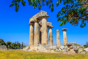 Wall Mural - Apollo temple ruins in Ancient Corinth, Greece, Europe