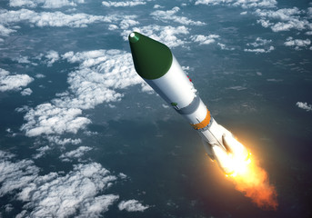 Wall Mural - carrier rocket launch in the clouds