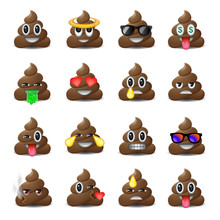 Set Of Shit Icons, Smiling Faces, Emoji, Emoticons