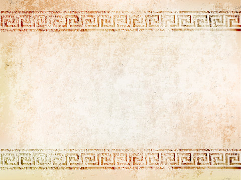 background antique wall with cracks with greek ornament meander.vector illustration