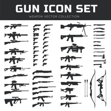 Gun Icon Set. Weapon Vector Collection,Pistol Icon. Gun Logo. Gun Vector Element.