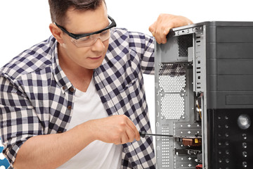 Sticker - Young technician repairing a computer