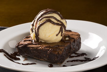 Chocolate Brownie With Vanilla Ice Cream.