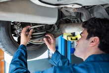 Mechanic Repairing Suspension Of A Car