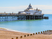 Eastbourne's Pier And Beach At English Channel, United Kingdom
