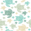 Sea Turtles colourful seamless vector pattern.