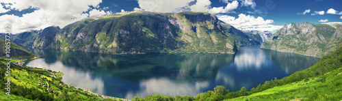 Beautiful panorama with view to Aurland, Aurlandfjord and Sognefjord from Stegastein in Norway, Europe Slika na platnu