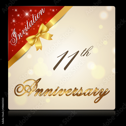 11 Year Anniversary Celebration Golden Ribbon 11th Anniversary Decorative Golden Invitation Card Vector Eps10 Stock Illustration Adobe Stock
