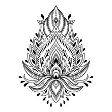 Henna Tattoo Flower Template In Indian Style. Ethnic  Floral Paisley - Lotus. Mehndi Style.
