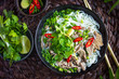 Traditional Vietnamese  soup Pho with beef and rice noodle