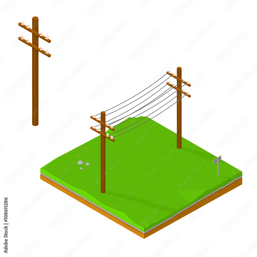 Vector isometric High Voltage power lines illustration Icon. Power ...