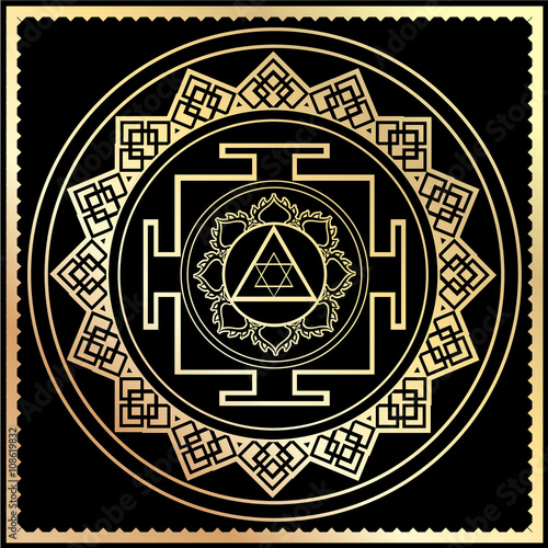 Fotografie, Obraz illustration golden Yantra Goddess Lakshmi symbol
