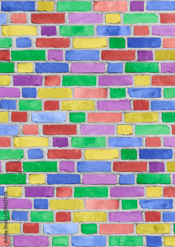 Bunte Ziegelwand, vertikal – kaufen Sie dieses Foto und finden Sie