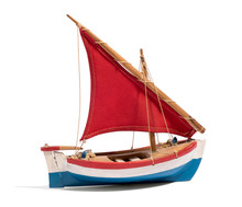 Wooden Handmade Toy Boat With A Red Sail
