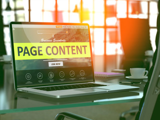 Wall Mural - modern workplace with laptop showing landing page with page content concept. toned image with select