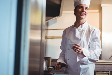 Wall Mural - Chef adding spices in her pan