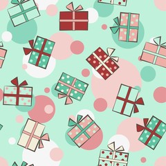 Wall Mural - Seamless festive pattern with gifts. Birthday, holiday. Vector i