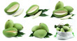 Collection of green mango on white background