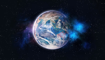 Wall Mural - planet in the background galaxies and luminous stars, over color - elements of this image furnished 