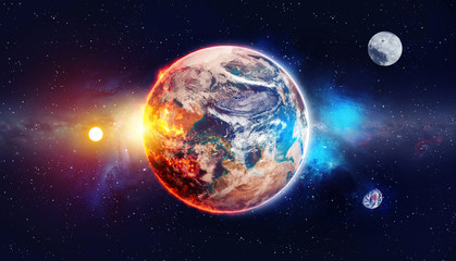 Wall Mural - planet in the background galaxies and luminous stars, over color - elements of this image furnished 