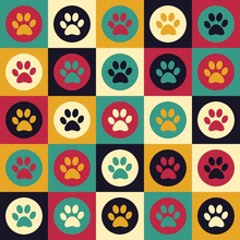 Vector Seamless Pattern With Cat Or Dog Footprints. Cute Colorfu