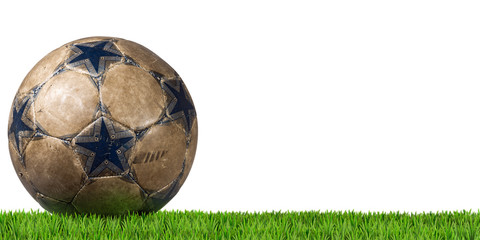 Wall Mural - Blue and brown soccer ball (Football) isolated on white background with green grass