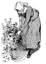 Horiculture Vintage Illustration, Woman Working In The Garden With A Hoe