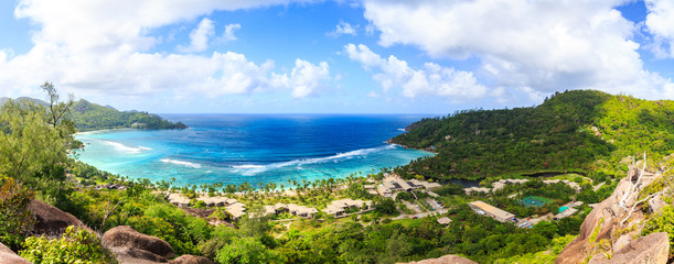 the panoramic view of the island and ocean from above