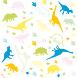 Fototapeta Dinusie - The ornament of multicolored silhouettes of dinosaurs.