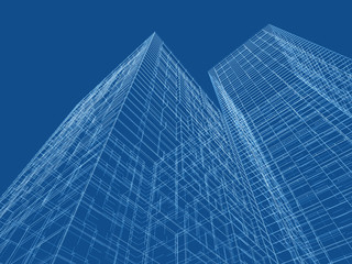 Wall Mural - wire frame lines over blue background. 3d