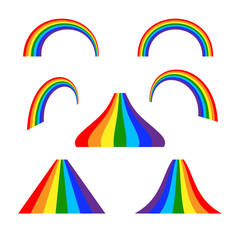 Wall Mural - Rainbow icons set. Different abstract shapes isolated on white background. Colorful retro design elements collection decoration. Symbol of nature, clear, summer. Flat style concept Vector illustration