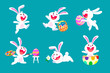 set of white easter rabbit in different poses