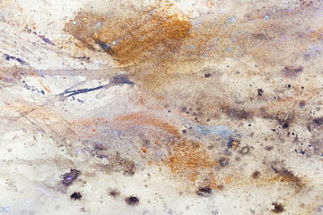 Aufkleber - abstract painting with blurry and stained structure. metal rust effect with glitter grains. Painting on old paper.